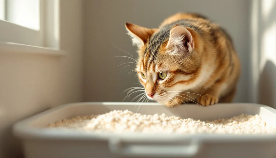 Kum kabının kenarında tedirgin duran bir kedi