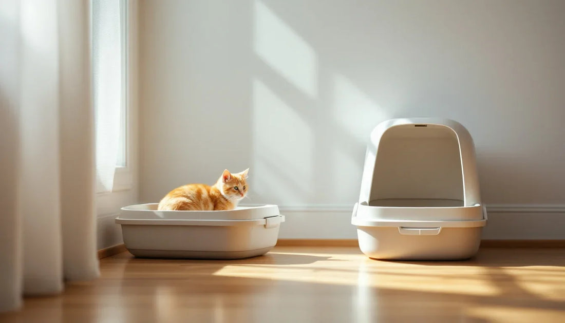 Çok kedili bir evde birbirinden ayrı yerleştirilmiş iki kedi kumu kutusu