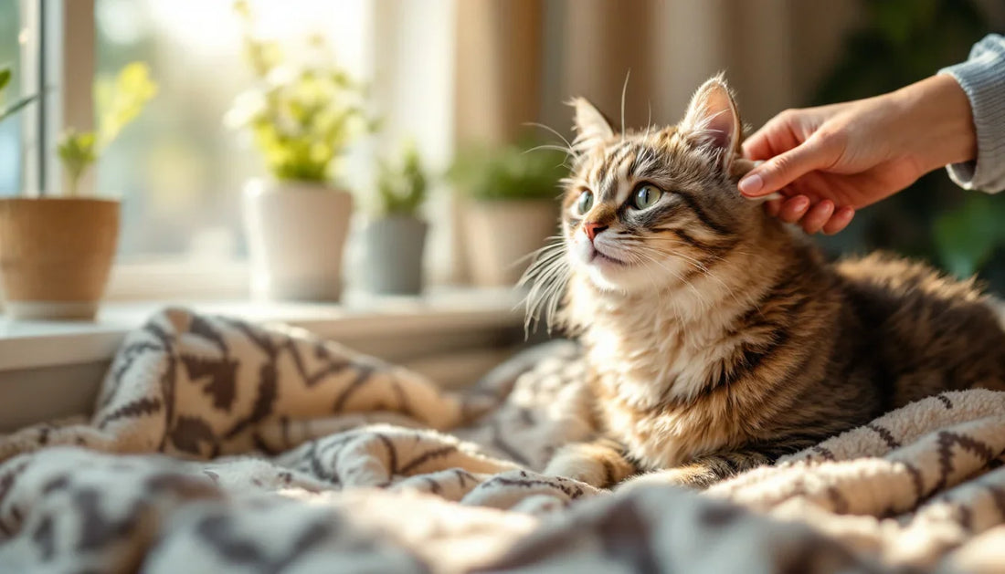 Kedi sahibinin evde nazikçe fırçaladığı kedi