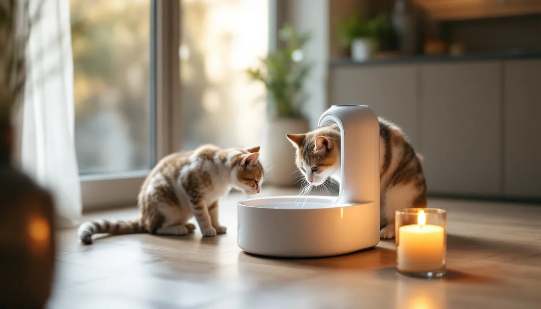 Elektrik kesintisinde otomatik su kabından su içmeye yaklaşan bir kedi