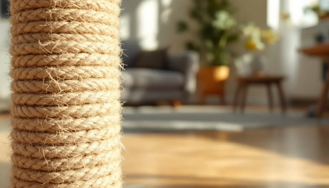 Sisal ve halat dokulu iki farklı kedi tırmalama direği yüzeyi yan yana