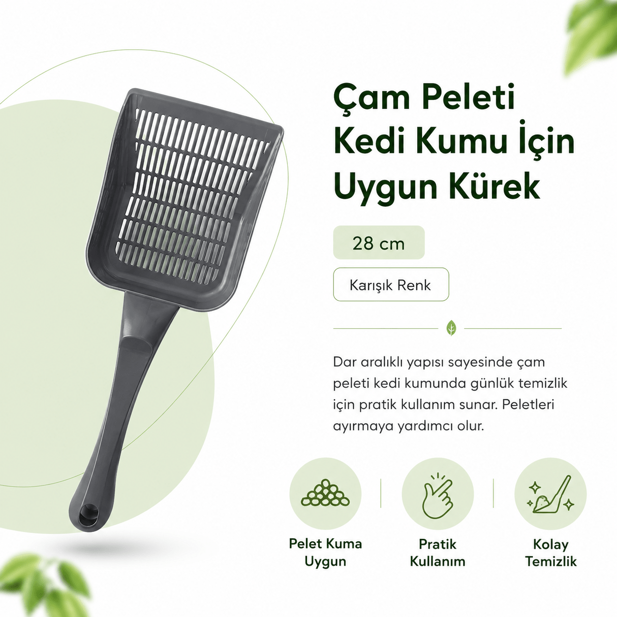 Plastik Kedi Tuvaleti Temizleme Küreği - Çam Peleti Kedi Kumu İçin Uygun Kürek - Petpel